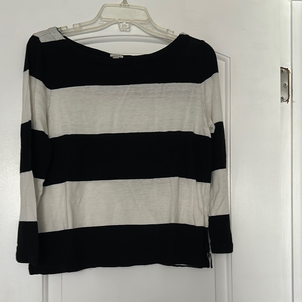 J. Crew Black and Cream Striped Long Sleeve Top